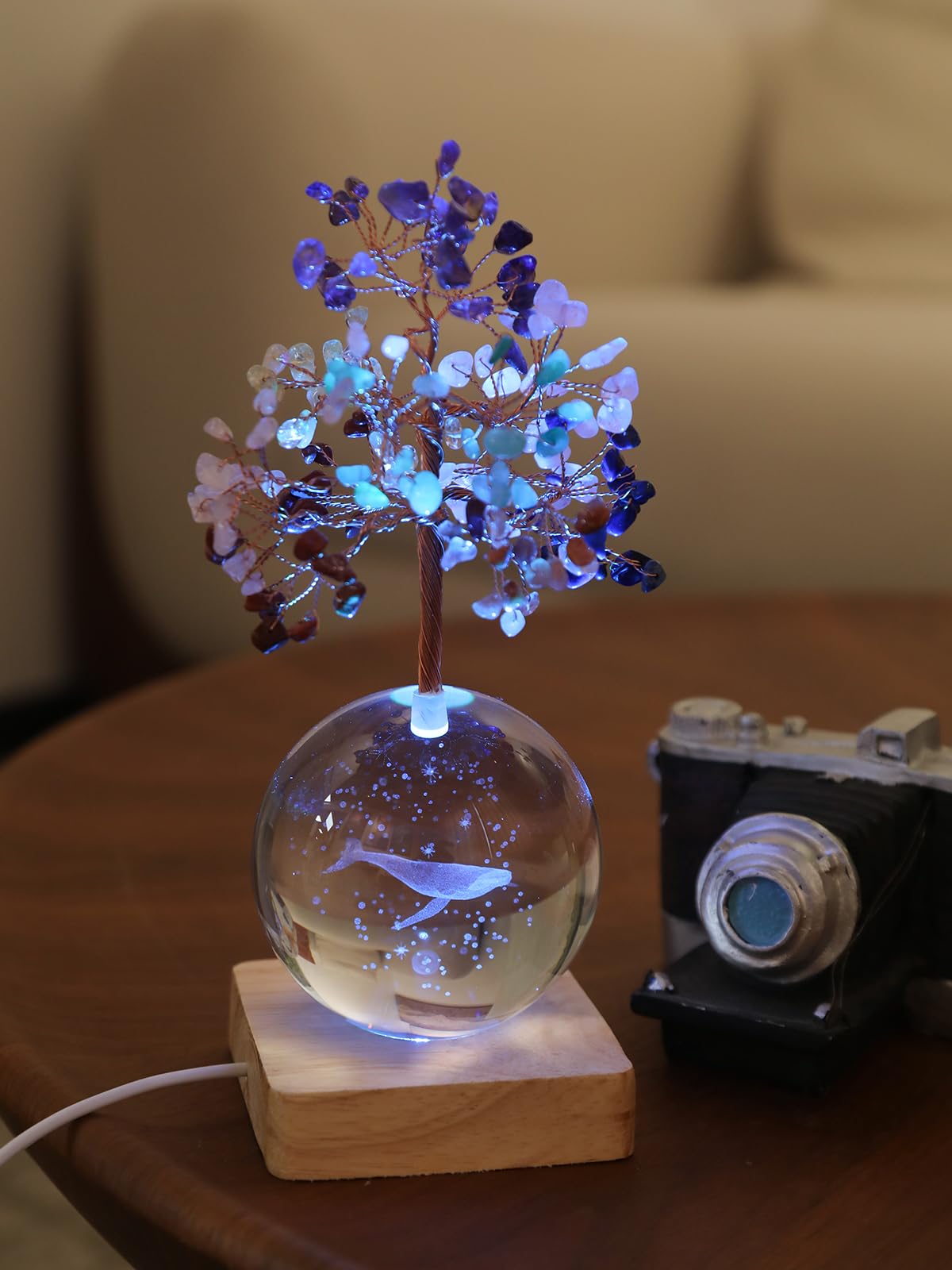 Photo 1 of FOLKOR LIFE Chakra Tree of Life Decor for Positive Energy, Reiki Healing Luck Tree with 3D Whale Crystal Ball LED Night Light, Cool Spiritual Gift for Women Kid Girl Birthday Christmas Thanksgiving