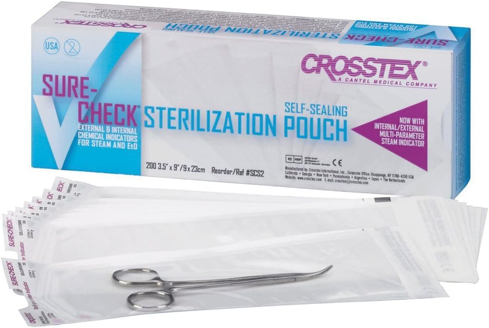 CrosstexSCX2 Sure-Check Sterilization Pouches, 2.75" x 9" Size (Pack of 200)
