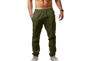 MorwenVeo Men's Linen Pants Casual Drawstring Yoga Beach Trousers Lightweight Loose Fit Elastic Waist Summer Pant