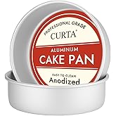 CURTA 8 Inch Round Cake Pan, 8x3 inch 2 Set Anodized Aluminum Round Baking Pan, Small Cake Pan Non-Toxic & Heavy Duty, Deep Side, Easy Clean & Dishwasher Safe