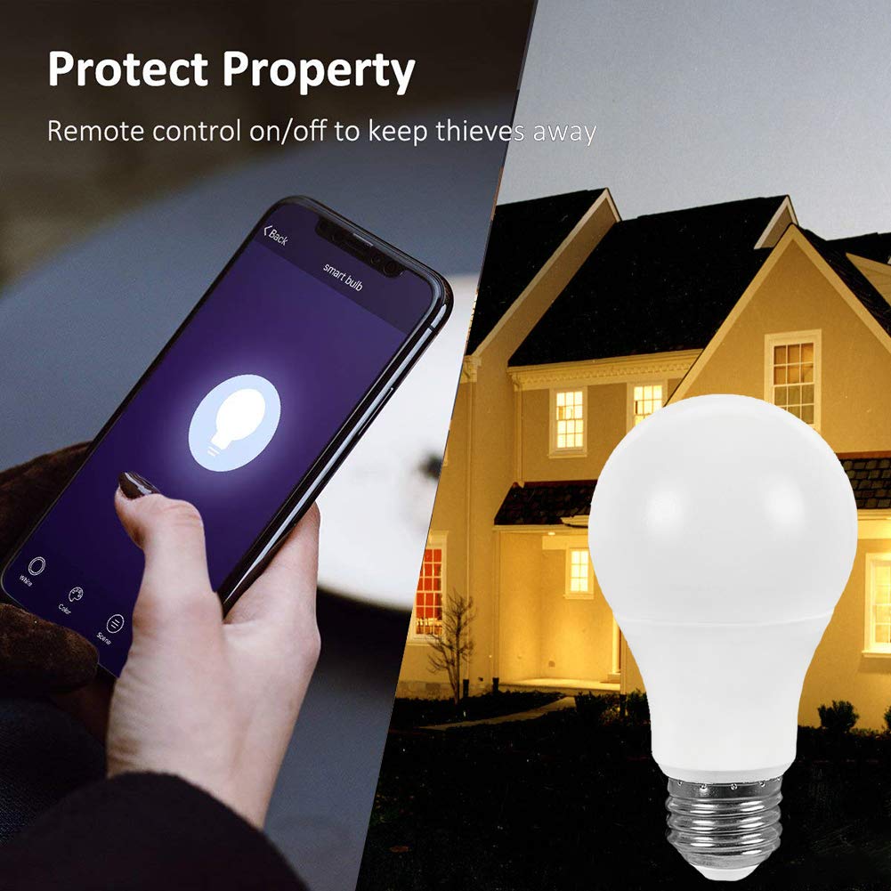 Smart WiFi Light Bulb YAMAO RGBW Color Changing 5000K Bulb Compatible with Alexa and Google Assistant A19 E26 Dimmable Bulbs 6W 500LM No Hub Required (1 Pack)