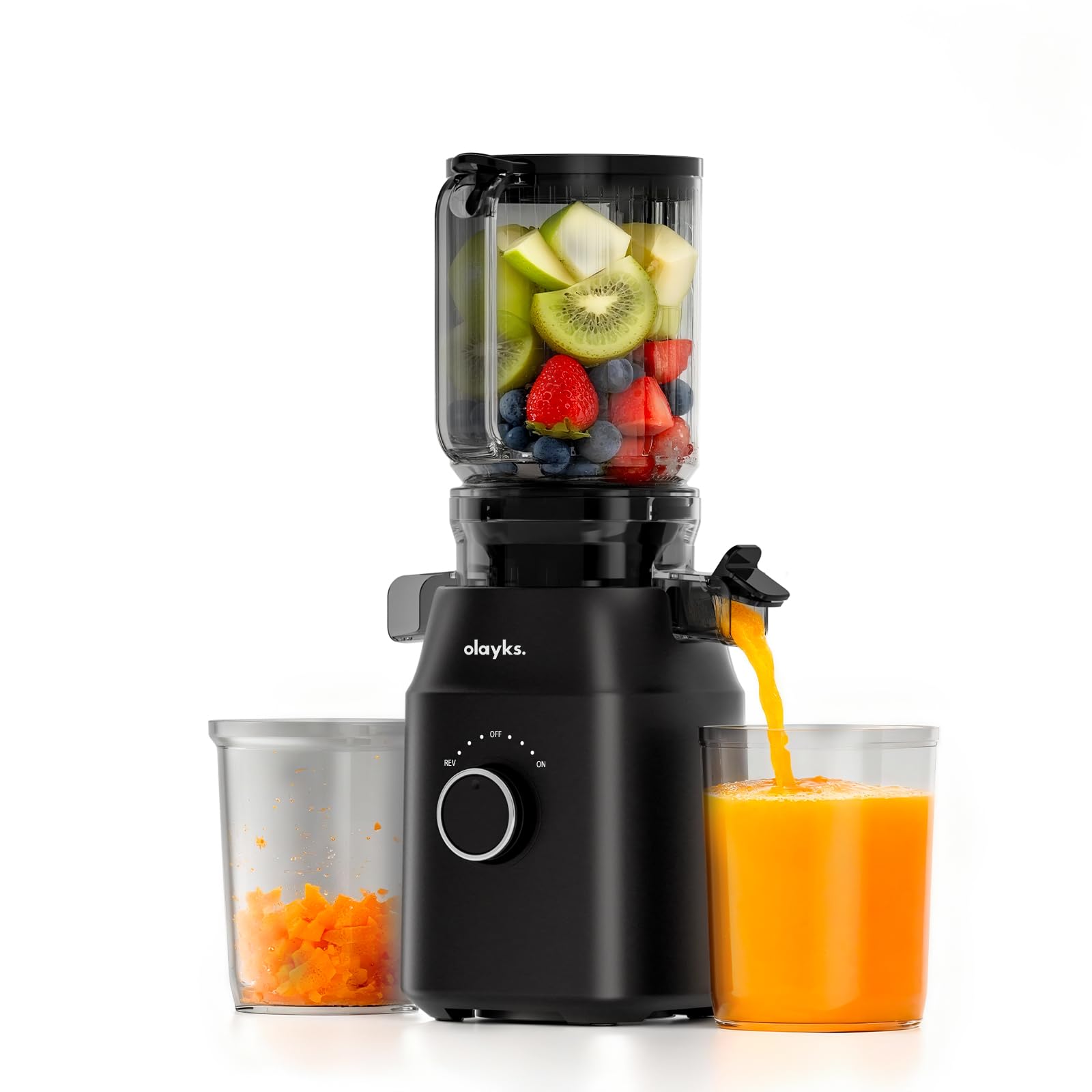 Photo 1 of Juicer Machines, Cold Press Juicer with 4.3" Large Feed Chute Fit Whole Fruit and Vegetable, Masticating Machine with Juice Recipe, Self Feeding Effortless for Batch Juicing,Easy to Clean,Black