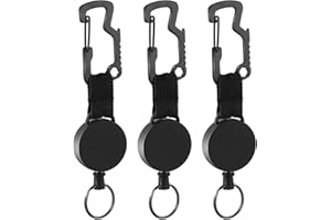 DELSWIN Retractable Key Chain Key-Rings - Heavy Duty Key Holder Belt Clip with Multitool Carabiner, Keychain Lanyard Badge Reels (Pack of 3)