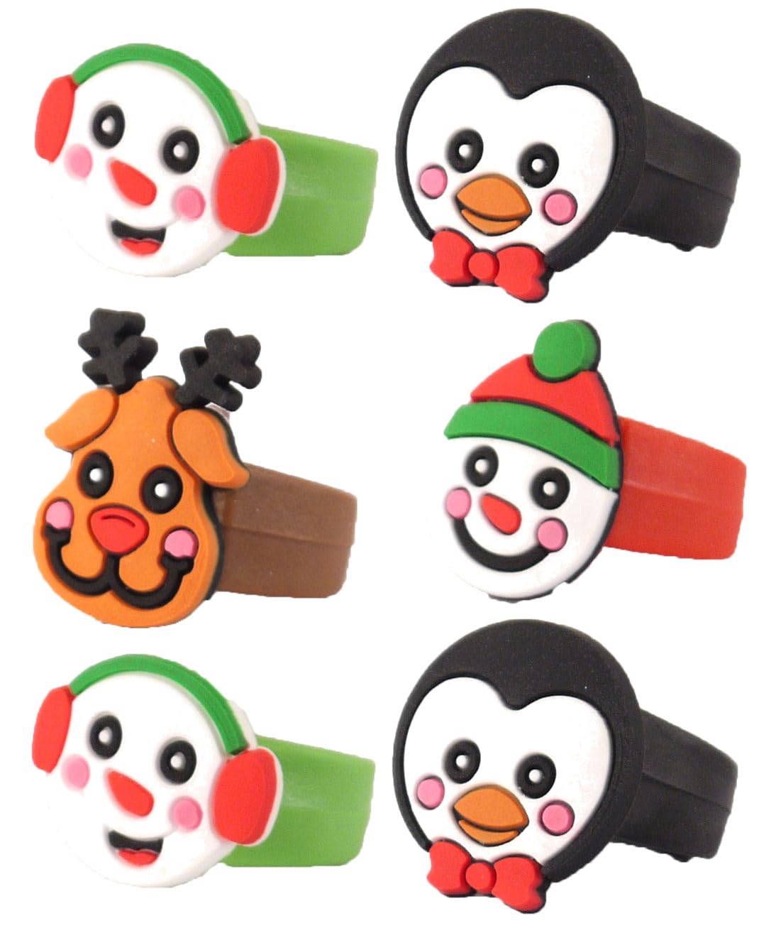 Henbrandt 12x Christmas Rings for Kids Pretend Play Toy Jewellery Rubber Finger Rings Children’s Stocking Fillers Xmas Party Favours Loot Bag Fillers for Girls and Boys