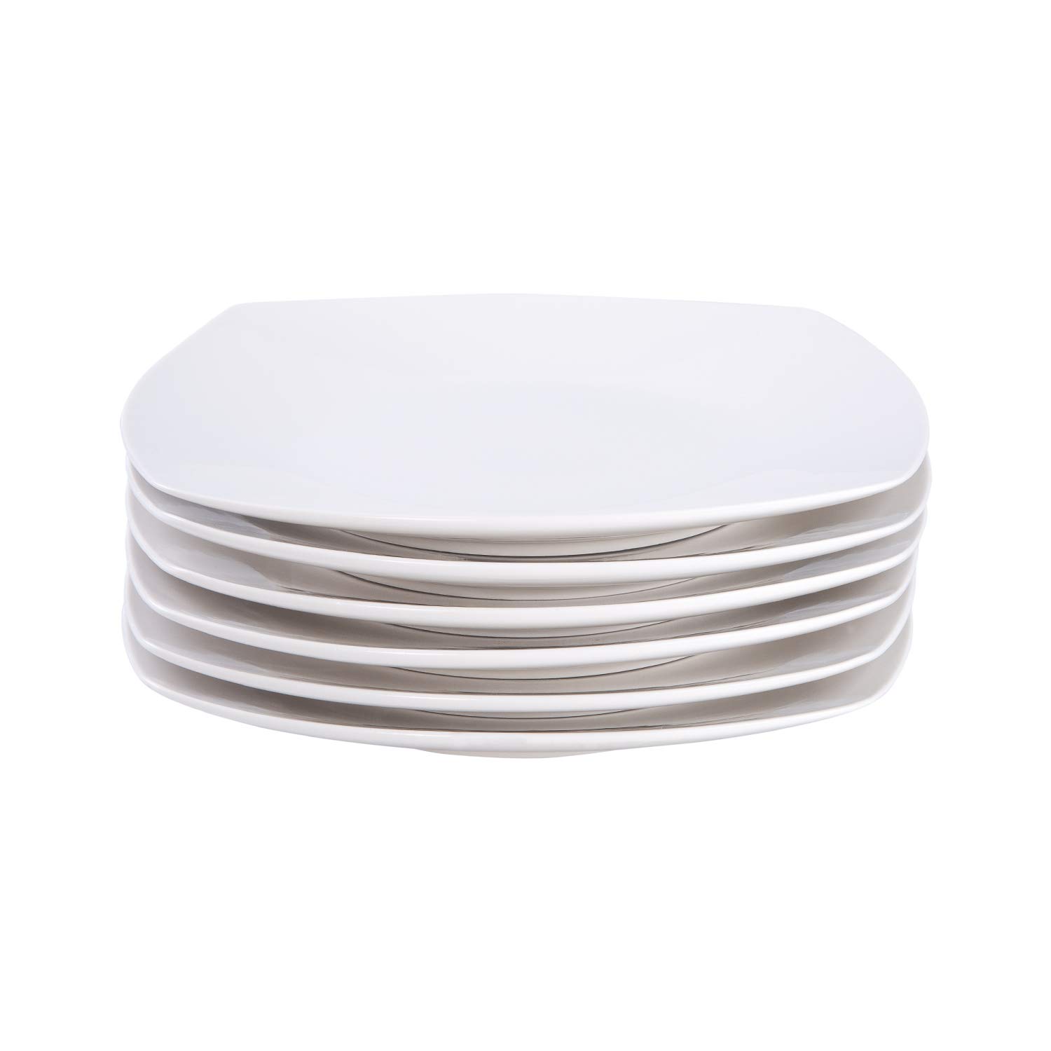 Cutiset 10.5 Inch Porcelain Square Salad/Desert Dinner Plates, Set of 6, White (10.5 Inch, Square)