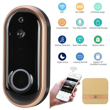 YLXD Türklingel Türsprechanlage, Video Doorbell, WLAN Türklingel 1080P HD WiFi Überwachungskamera, Echtzeit-Zwei-Wege-Talk Un