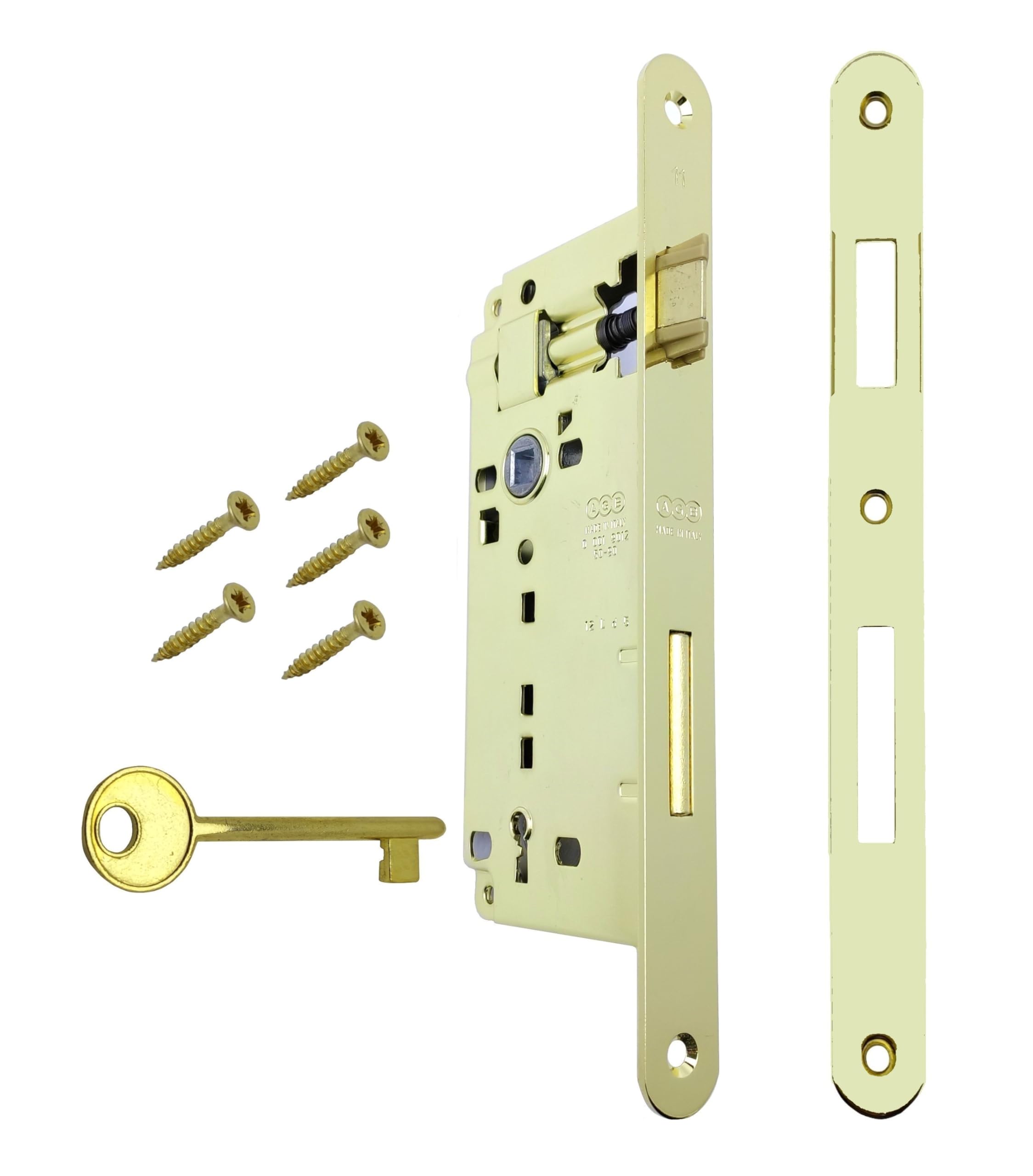 Lock for Interior Door AGB series PATENT GRANDE. (Fr. 22x238, In. 90, En. 50, Qu. 8., KEY CATENACCIO, BRASSED PAINTED)