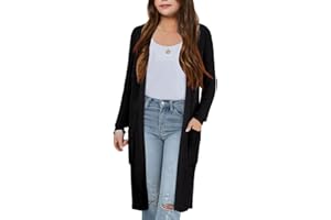 Amarmia Girl's Open Front Cardigan Long Sleeve Knit Sweaters Lightweight Summer Solid Loose Outerwear Coats with Pockets
