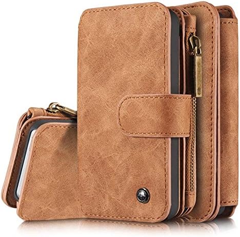 Apple iPhone 8 Wallet Case, Genuine Leather [Folio] [Flip] Handmade Leather Wallet Case Purse with Zipper and Large Capacity Card Slots with Photo Window Pocket for Apple iPhone 8 (Brown) (Brown)