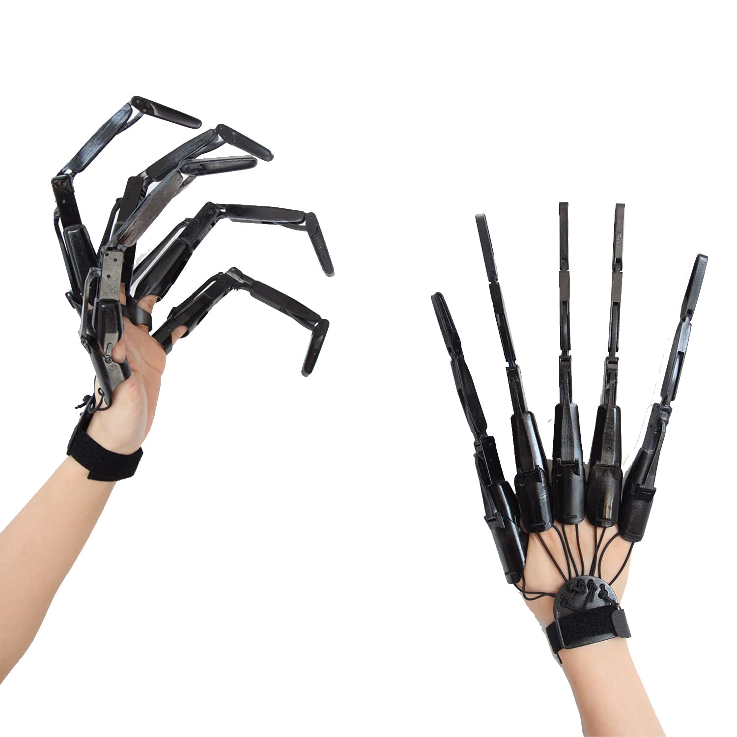 LONGLU Halloween Wearable Articulated Finger Extensions Skull Bone Fingers Prop Claw Gloves, A Pair of Devil Claws Cosplay Gloves Fit for All Finger Flexibly Spider Hand Claws (Black, 1 Pair)