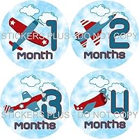 Baby Boy Month Stickers Monthly Baby Milestone Stickers Airplane Air Plane Jet in Sky Red White Blue