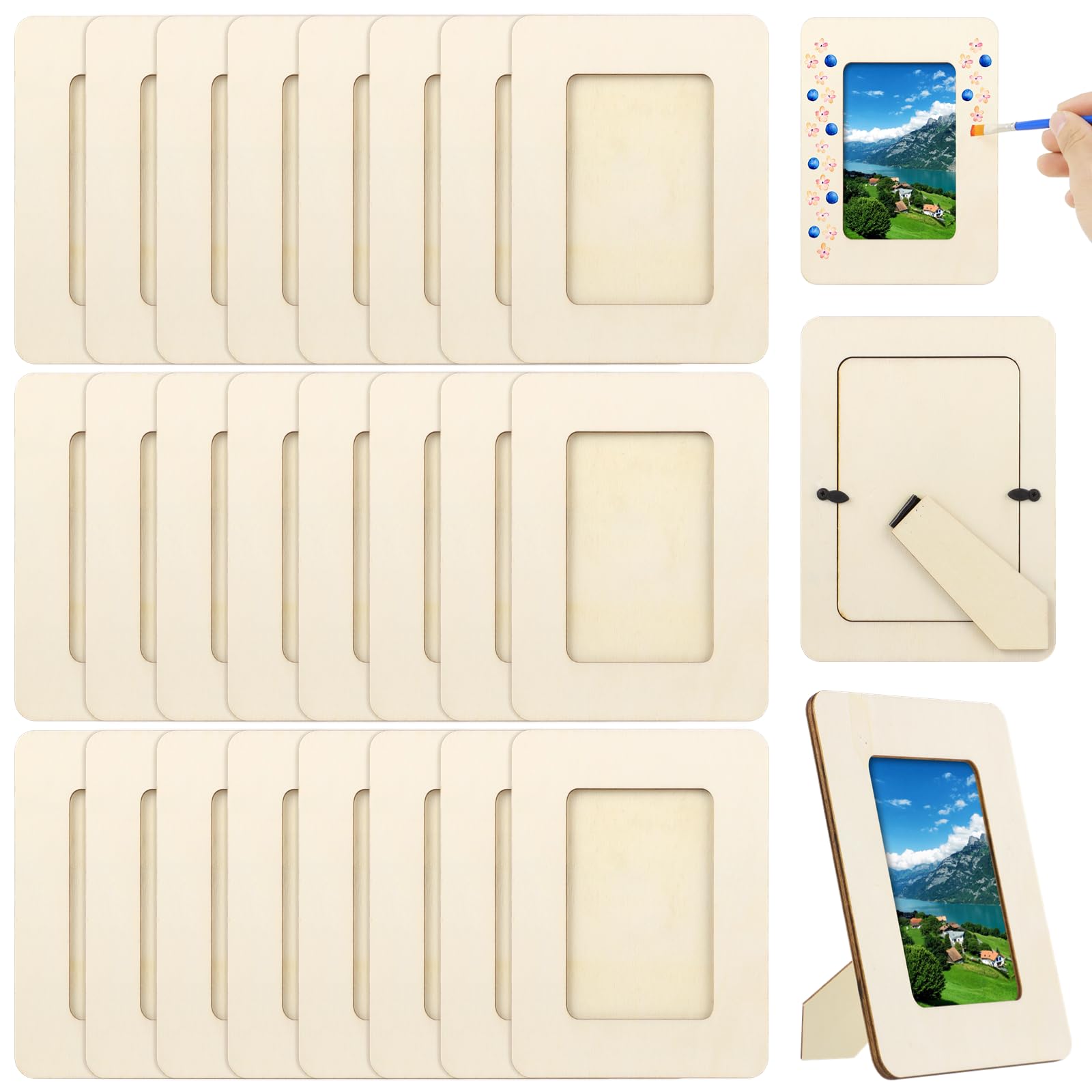 24PCS Unfinished Wooden Craft Frames, 3 x 5 in Paintable Picture Frames for DIY, School and Home Decor