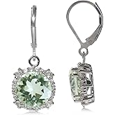 Silvershake 7.5ct. 10mm Natural Round Shape Green Amethyst and White Topaz 925 Sterling Silver Leverback Earrings