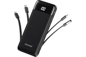 charmast Portable Charger with Built in Cables, Power Bank with Cords Wires, Slim 10000mAh Travel Battery Pack 6 Outputs 3 Inputs 3A Fast Charging for Samsung Google Pixel LG Moto iPhone iPad