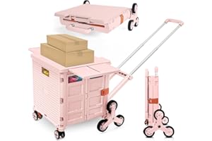 ZIYOU LANG Foldable Utility Cart with Stair Climbing Wheels,Collapsible Rolling Crate with Magnetic Lid Telescopic Cover,Adjustable Telescoping Handle,360° Rotate Wheel Hand Cart for Teacher Shopping Moving