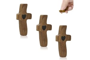 ACOSIY 3Pcs Wooden Crosses for Crafts, Small Walnut Pocket Cross, Fingertip Stress Relief Hand Held Wood Cross, Clinging Cros