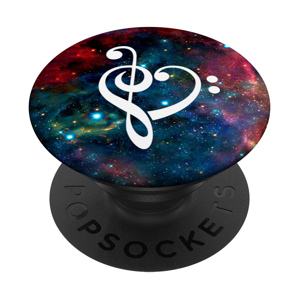 I Love Music Heart Bass Clef Musically Galaxy Space Design PopSockets Swappable PopGrip