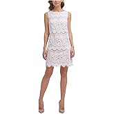 Jessica Howard Womens Sleeveless Boat Neck Lace Shift Mini Dress