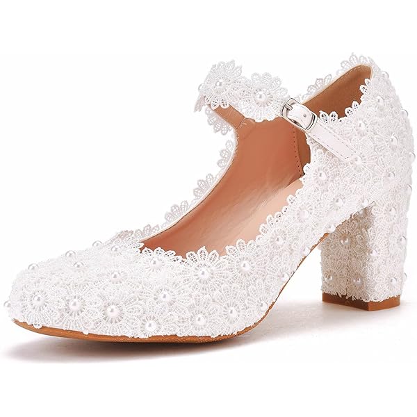 Amazon.com | GZYLCH White Bridal Wedding Shoes Closed Toe