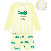 YAGATA Toddler Swimsuit Boy 2-Piece Dinosaur Bathing Suit with Rash Guard Cute Toddler Boy Swimsuit Dinosaur