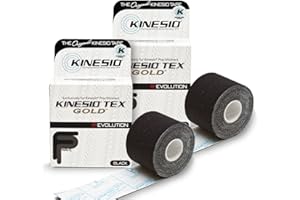 Kinesio Taping - Elastic Therapeutic Athletic Tape Tex Gold FP - Black – 2 in. x 16.4 ft - 2 Pack