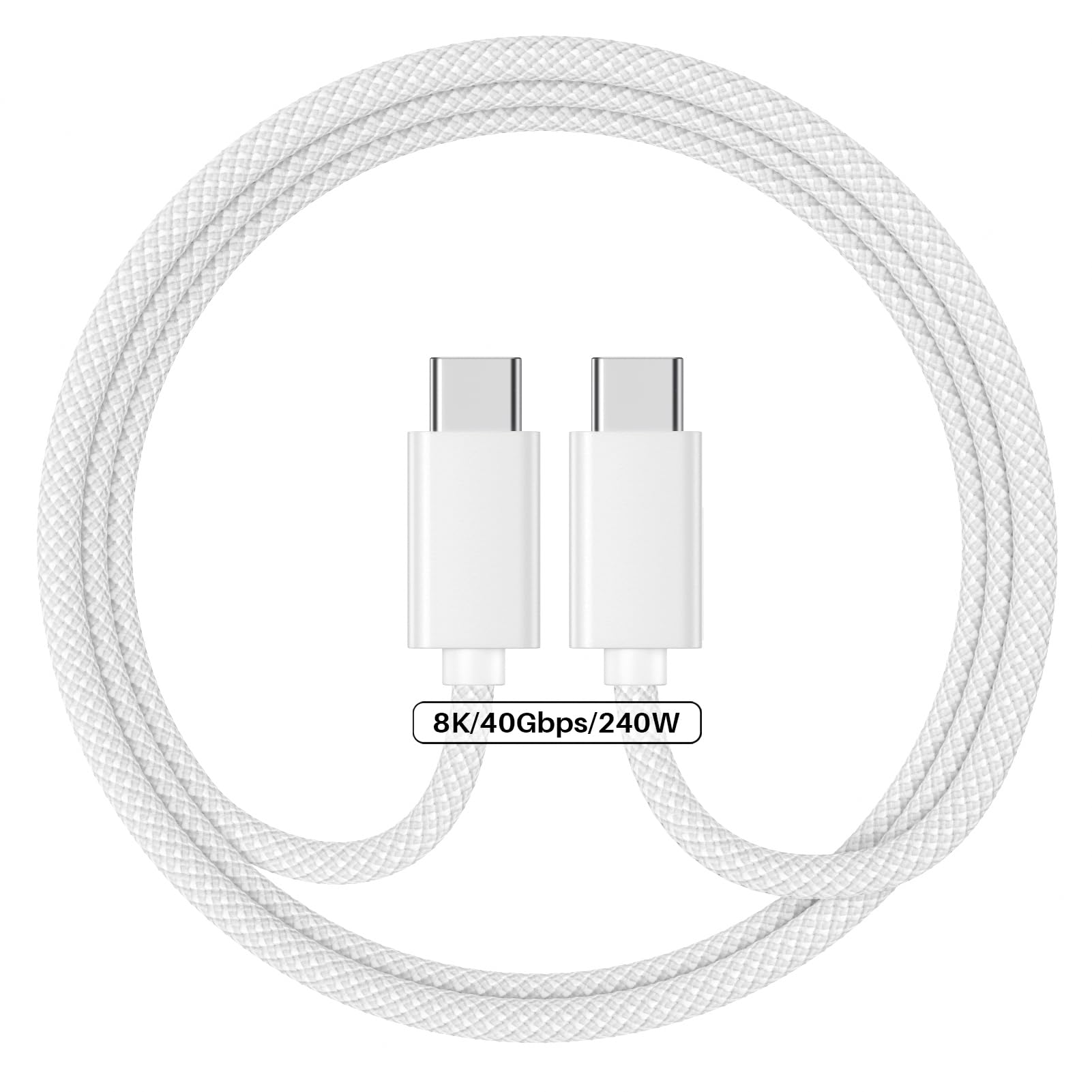 Photo 1 of USB 4 Cable [5FT White], USB C Monitor Cable for 8K@60Hz/4K@144Hz Display, 40Gbps Data Fast Transfer Sync, 240W USBC Cable for Thunderbolt 4 Cable, MacBook, iPhone 16, Studio Display, Monitor, SSD
