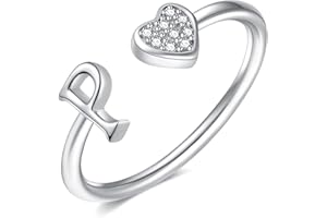 BRIJEWLIC Initial Rings for Teen Girls - Heart Sterling Silver Rings for Teen Girls Child Gifts jewelry for teens | 14K Gold/Rose Gold/Sterling Silver Plated Ring for Girls Kids Women Ring for Teenager Girls Gifts Adjustable-No tarnish, No reactions for sensitive skin Hypoallergenic