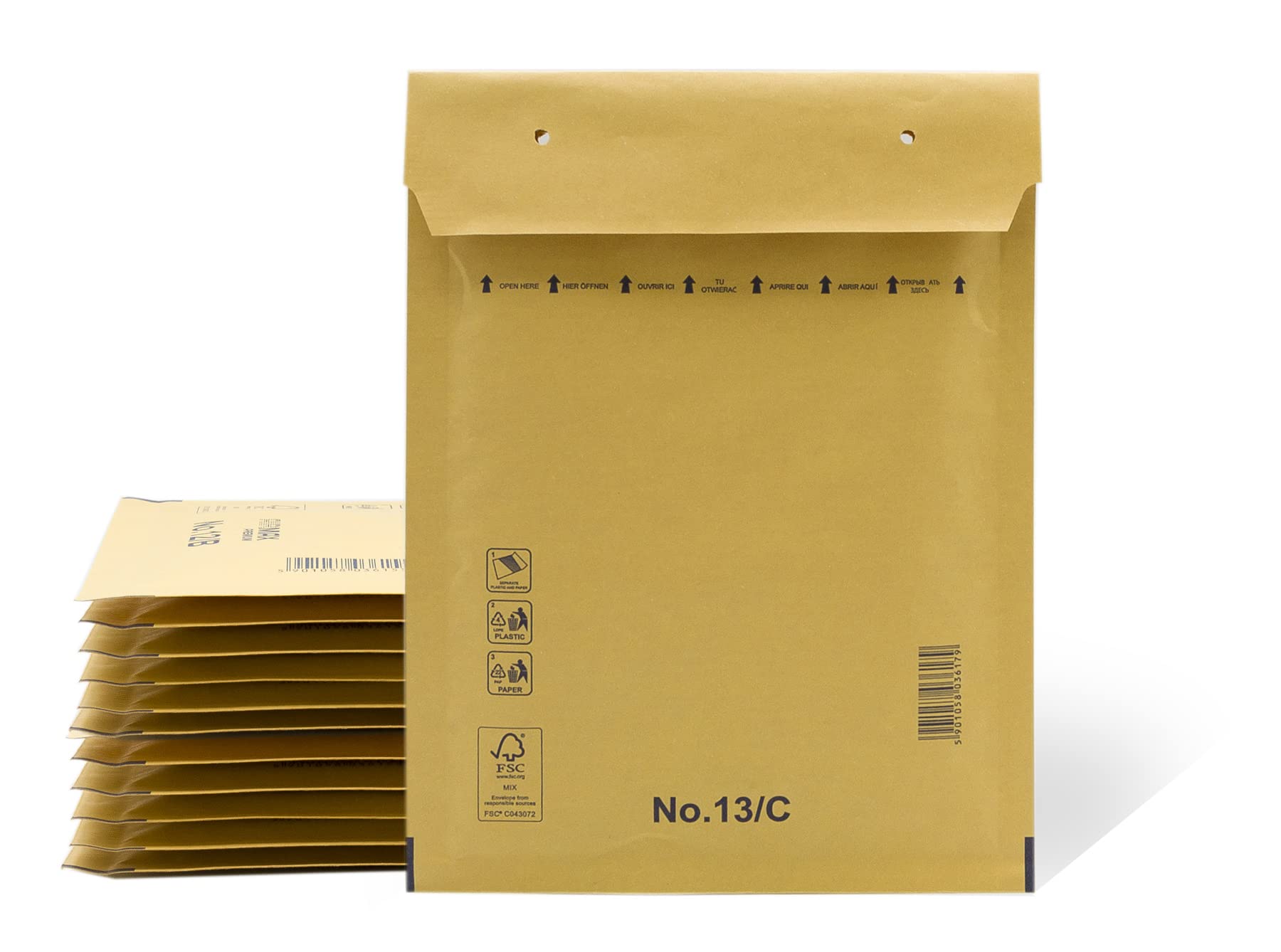 Padded envelopes Made of polyethylene Inner Padding, Colour: Brown, envelopes with Capacity for documents with a Maximum Area (10 Padded envelopes, 180 x 260 mm)