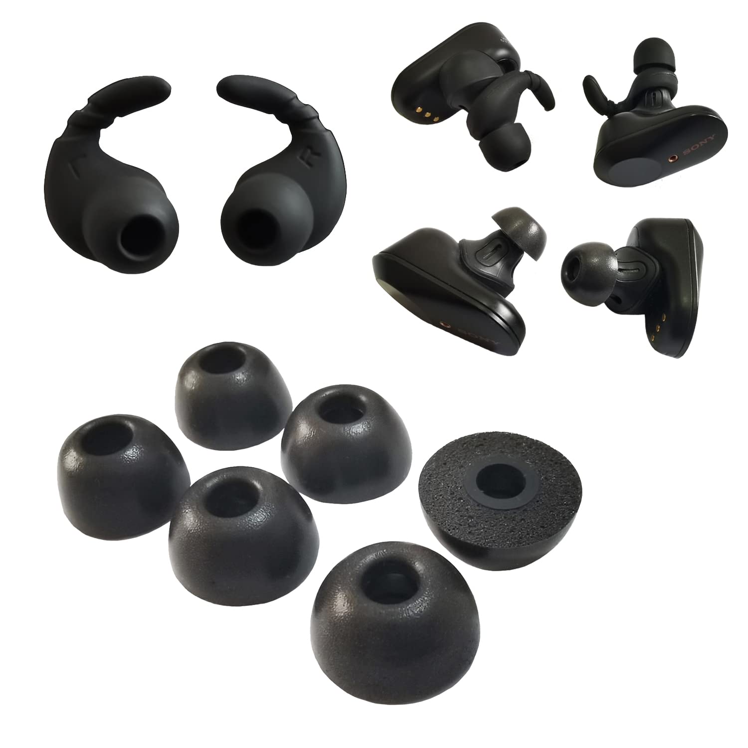 Photo 1 of Luckvan Ear Tips for Sony WF-1000XM4/WF-1000XM5 Ear Hook Replacement Memory Foam Earbuds Tips for Sony WF-1000XM4 WF-1000XM3 WF-XB700 WF-SP800N WF WI XBA Etc. Black 3 Pairs LMS