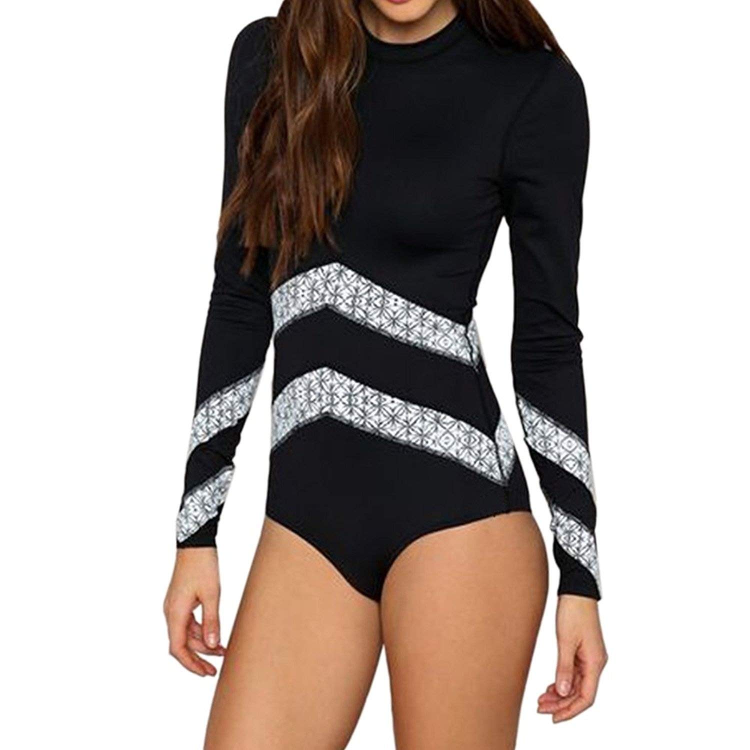 TUONROAD Sexy Long Sleeves Swimsuit, Printed Rash Guard Swimsuit Long Sleeve Swimwear One Piece Surfing Suit Floral Bathing Suit