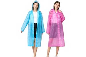 BAITEMJIA Rain Ponchos for Adults, Reusable Waterproof Hooded EVA Rain Coats Rain Jackets Rainwear for Women Men, Pack of 2