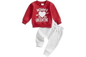 COORALLY Toddlers Two-Piece Valentine's Day Outfits Baby Boy Girl Long-Sleeve Crewneck Printed Sweatshirt and Pants Sets