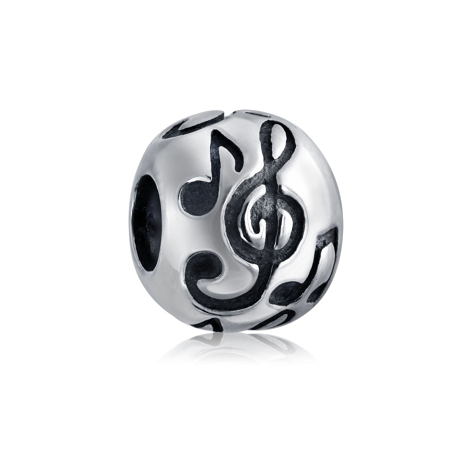 Bling Jewelry Musician Student Melody G Clef Music Note Charm Bead For Women For Teen Oxidized .925 Sterling Silver Fits European Bracelet