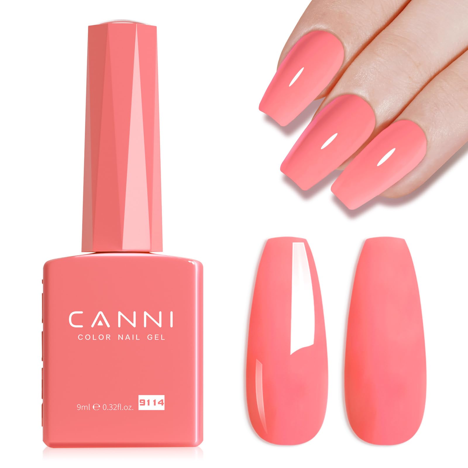 Photo 1 of CANNI Pink Gel Nail Polish – 1pc 9ML Hot Grapefruit Pink Color, Soak Off UV LED Gel, High Gloss for French Manicure, DIY Nail Art & Salon Use