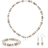 Gem Stone King Pink and White Cultured Freshwater Pearl Necklace Earrings Bracelet Jewelry Set 7-8MM 18 Inches