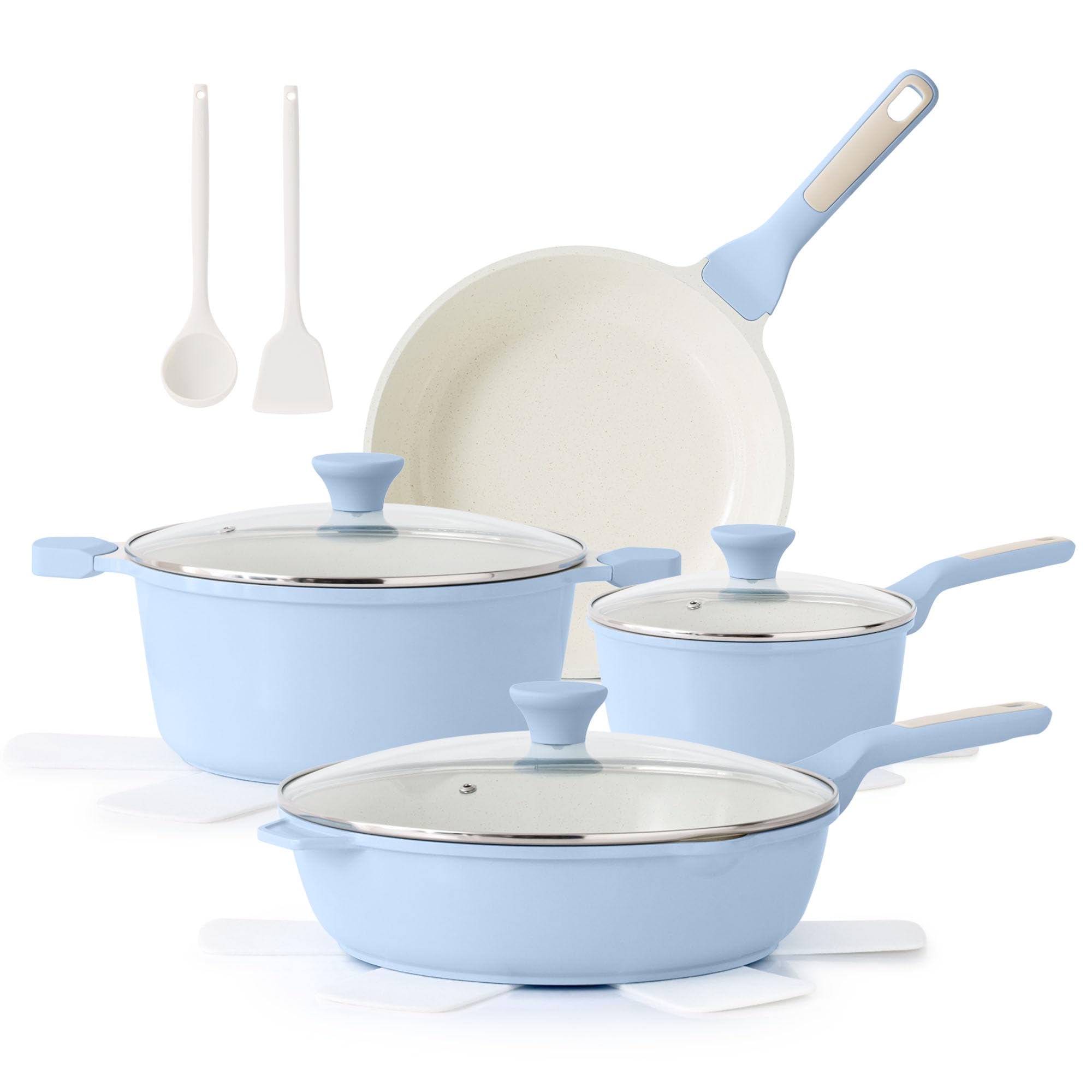 SENSARTE Nonstick Ceramic Cookware Set Large 13-Piece, Healthy Pots and Pans Set Dishwasher Safe, Non-toxic Kitchen Cooking Set with Stay-Cool Handles, Induction Compatible, PFAS Free, Blue Image