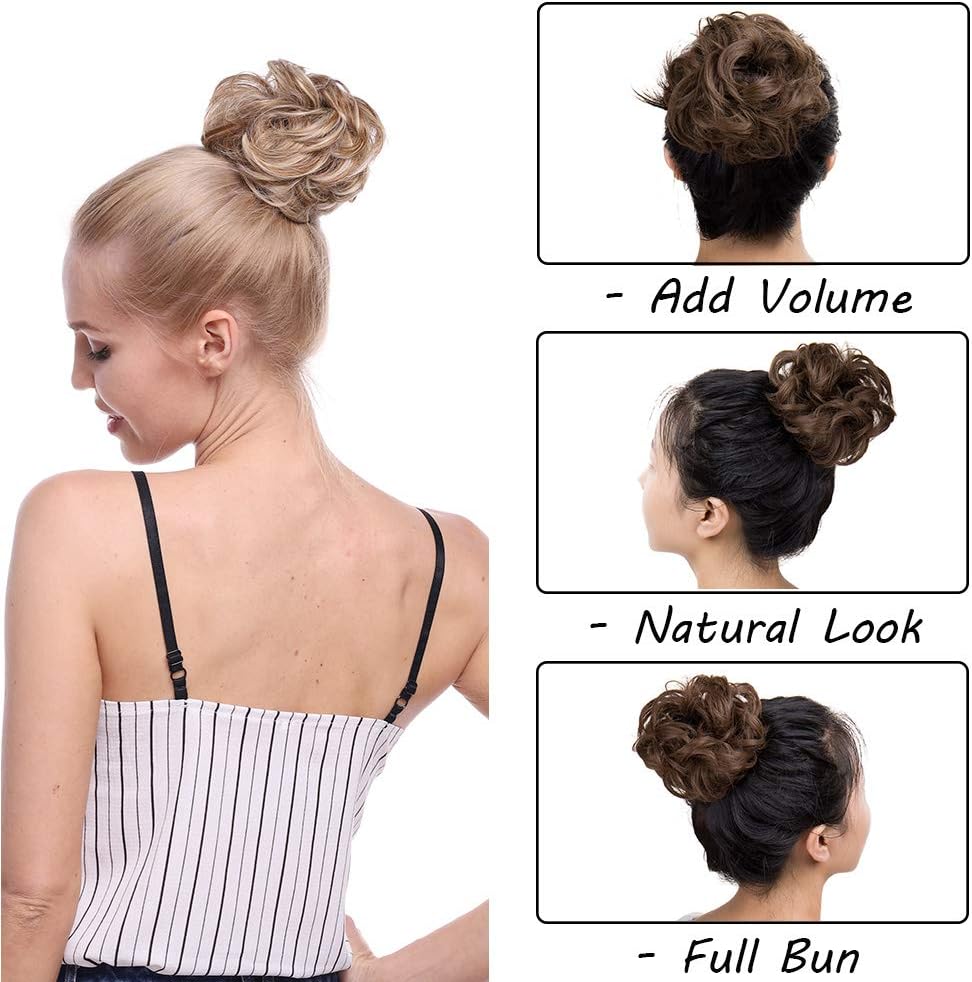 Silk-co Messy Hair Bun Donut Hair Chignons Updo Scrunchy Scrunchie Bun Updo Hairpiece 25g Hair Ribbon Ponytail Extensions Ash Brown - Image 4