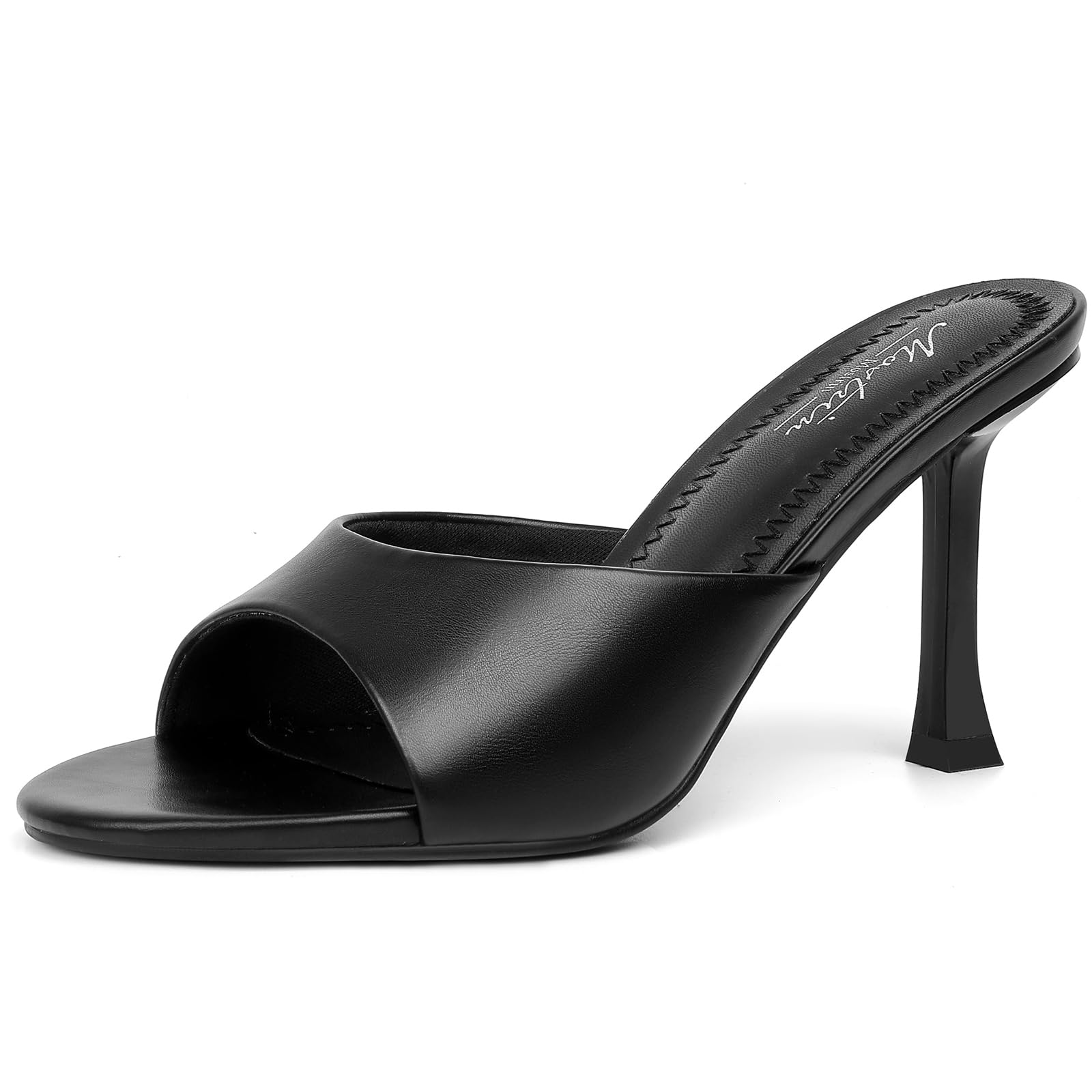Photo 1 of Mostrin Black Kitten Heels Open Round Toe Mules Heels for Women Sexy Slip On Backless Heeled Sandals for Party Wedding Size 6