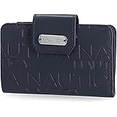 Nautica Womens, Close Reach Vegan Leather RFID Wallet, Small Credit Card Holder Purse with Zipper Coin Pocket and ID Window in Indigo Embossed
