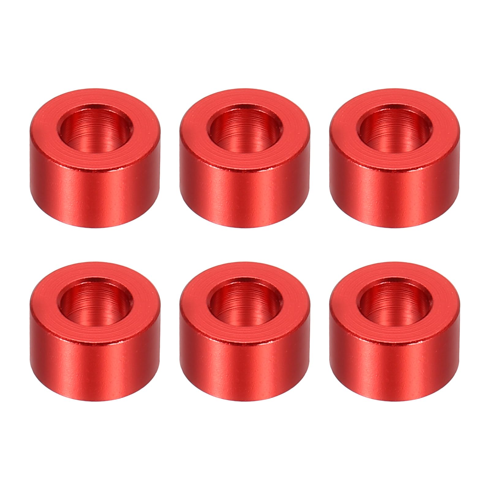 PATIKIL M5 Aluminum Spacers, 6 Pcs Metal Spacers Aluminum 5.2mm ID x 10mm OD x 6mm L Aluminum Spacer Screw Standoff Round for 1/5" or M5 Screw Bolts,Red