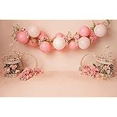 YongFoto Pink and White Balloon Banner Photography Background 5x3ft Spring Flower Pink Floral Elegant Bird Cage Photo Backdrop Wedding Photo Ceremony Birthday Party Girls Baby Portrait Studio