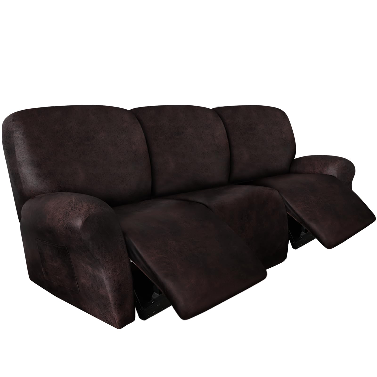 Photo 1 of ANARACHON Leather Look Recliner Couch Cover 8-Piece Recliner Sofa Slipcovers 3 Seater for Reclining Couches Furniture Protector Spandex Fabric Washable (Recliner Sofa, Chocolate)