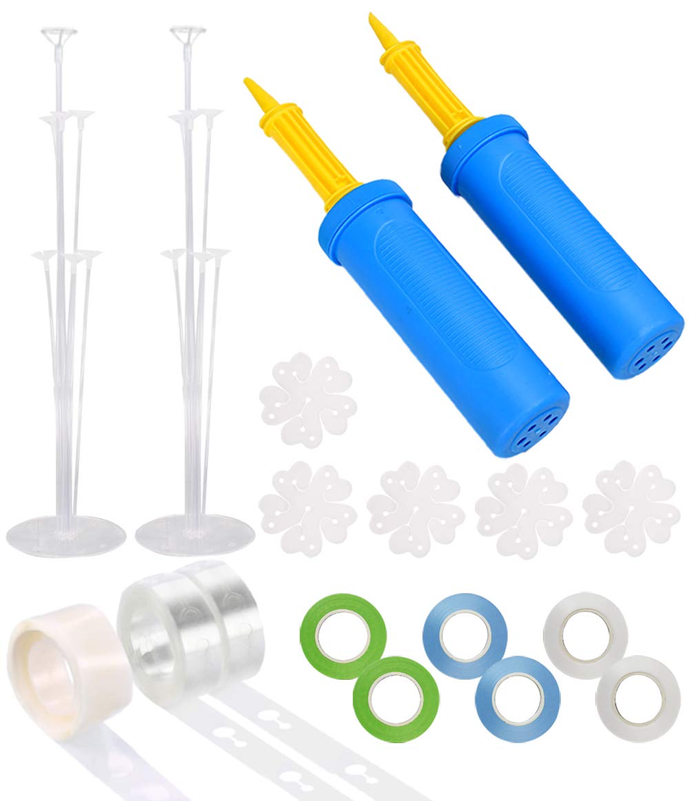 PIXHOTUL Balloon Decor Kit, 2 Manual Pumps, 2 Stands, 5 Flower Clips, 2 Chains, 100 Glue Dots, 6 Ribbons (Random Color), Perfect for Birthdays, Weddings, Parties, Unisex-Adults & Kids — image 1