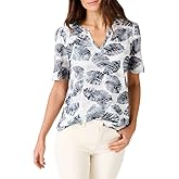 NIC+Zoe Womens Falling Palms Short Sleeve Split Neck Tee