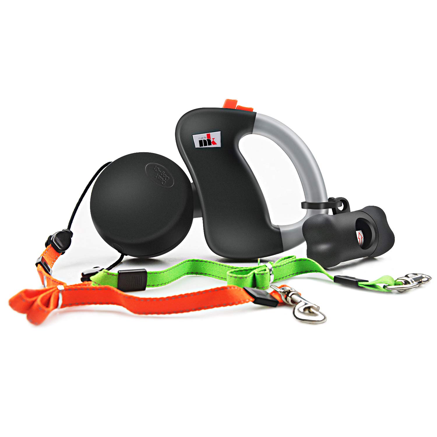 Makife Double Dog Lead Retractable Dog leash Reflective Leash 360 Degree No Tangle Dual Doggie Lead Automatically Locking System, 50lb/22.75kg, 10ft/3m