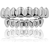 JINAO Grillz Teeth Men - Grills for Your Teeth 8 Top & Bottom Set, 18K Gold-Plated Brass Dental Grills with Molding Bars, Unisex Hip-Hop Rapper Costume Accessory
