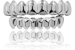 JINAO Grillz Teeth Men - Grills for Your Teeth 8 Top & Bottom Set, 18K Gold-Plated Brass Dental Grills with Molding Bars, Unisex Hip-Hop Rapper Costume Accessory