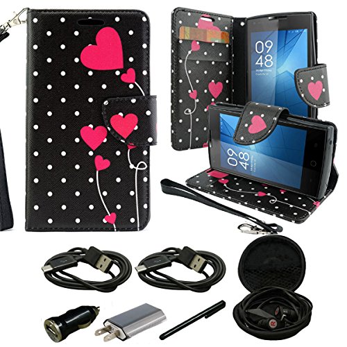 Galaxy J7 Case, Mstechcorp, Unique Design Flip PU Leather Fold Wallet Pouch Case Premium Wallet Flip Case For Samsung Galaxy J7 Phone - Includes Accessories (Polka Dot Hearts)