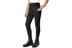 FitsT4 Sports Girls Riding Pants Full Seat Kids Equestrian Breeches Stretchy Youth Horse Schooling Tights Zipper Pockets