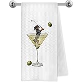Trenstise Funny Dachshund Golf Martini Kitchen Towels, Gifts for Martini Lovers, Dachshund Gifts for Women Men, Weiner Dog Cocktail Decorative Dish Tea Hand Towels for Kitchen, 16x24 Inch